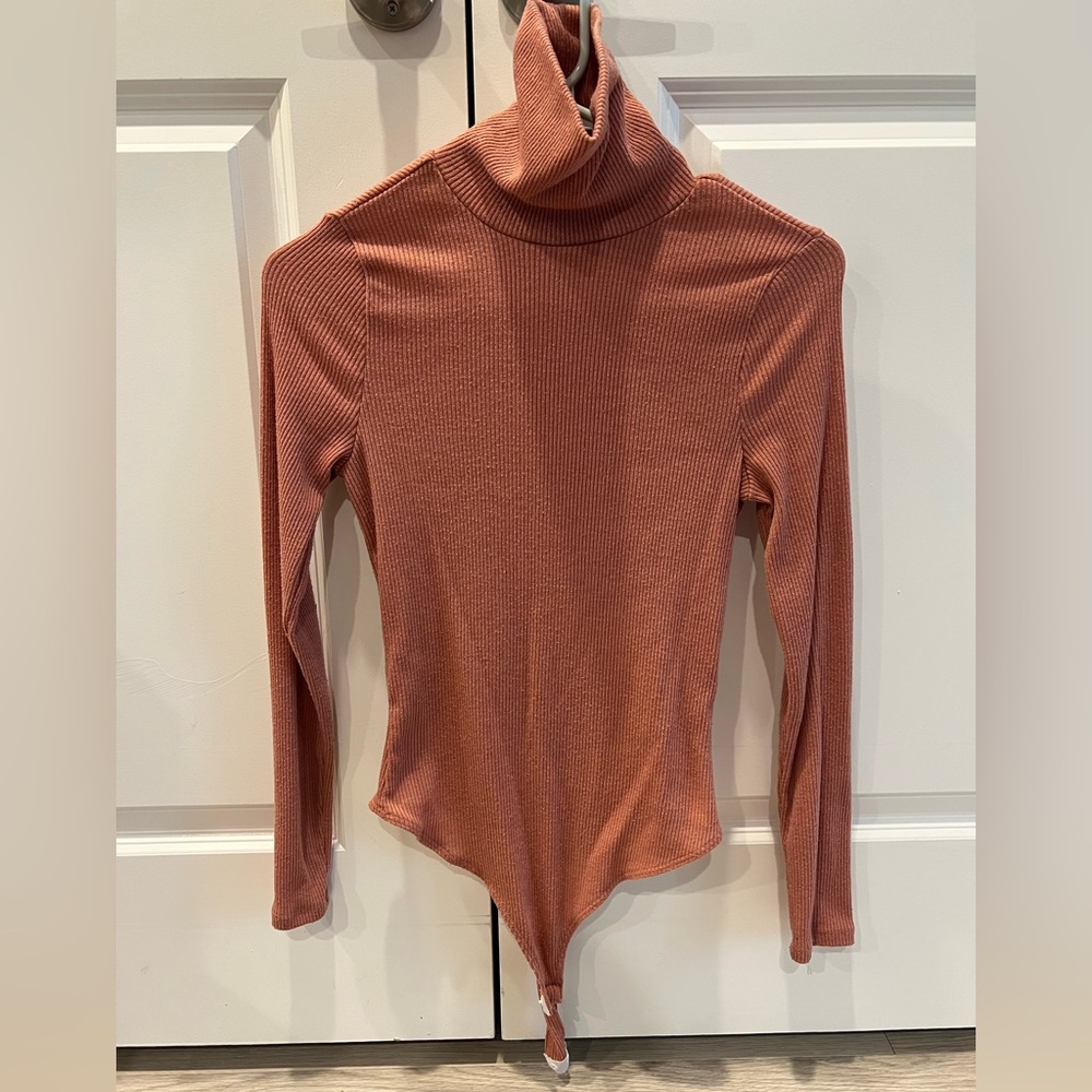 Rust Ribbed Turtleneck Bodysuit